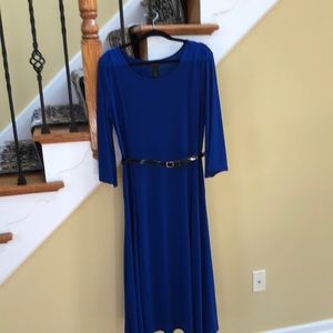 Investments blue midi dress, optional thin black patent belt, size XL, NWWT